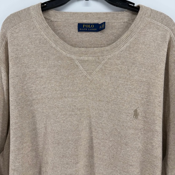 POLO Ralph Lauren Crewneck Cotton Sweater Beige Mens Size 3LT - Picture 2 of 10